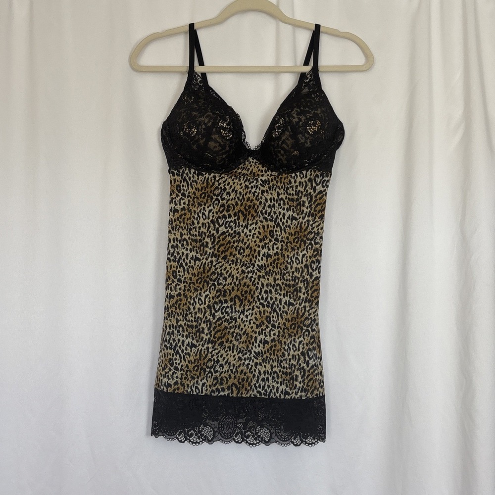 Victoria's Secret Leopard Print Lingerie Slip Chemise‎ Bra 36D Feminine Y2K